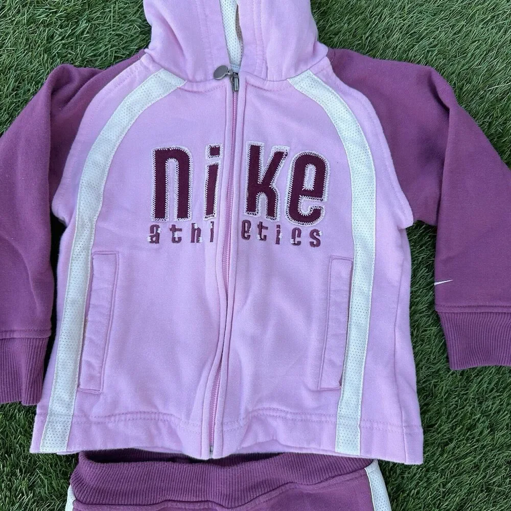 Vtg Y2K Nike Matching Outfit Sweatsuit Girls Size 4T 2 Piece Hoodie Joggers Pink